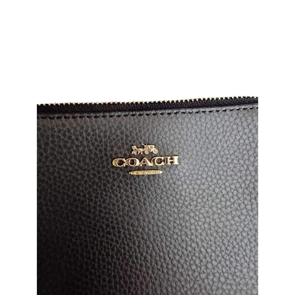 Coach Double Corner Zip Wristlet Pebbled Leather Midnight Navy NEW